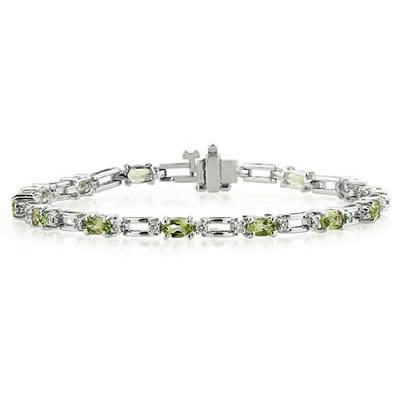 14k White Gold Diamond and Peridot   Bracelet