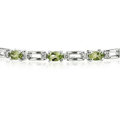 14k White Gold Diamond and Peridot   Bracelet