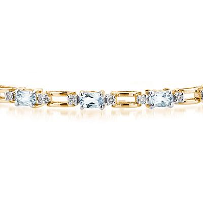 14k Yellow Gold Diamond and Aquamarine  Bracelet