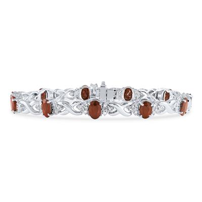 14k White Gold Diamond and  Garnet  Bracelet