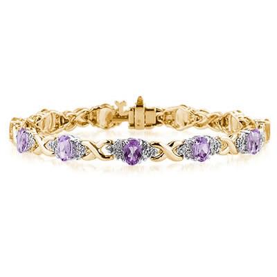 14k Yellow Gold Diamond and Amethyst Bracelet