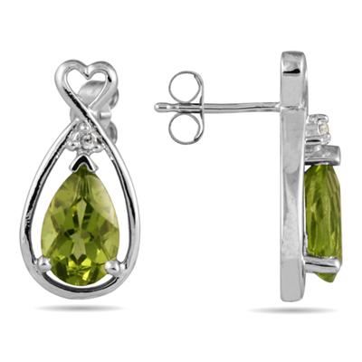 Pear Shaped Peridot & Diamond Earrings in White Gold