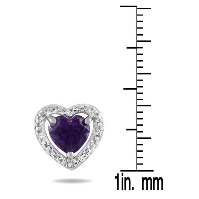 10k White Gold Amethyst and Diamond Heart Earrings