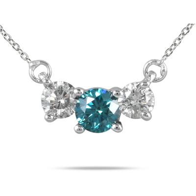 1/2 Carat Blue and White Diamond Three Stone Pendant in 14K White Gold
