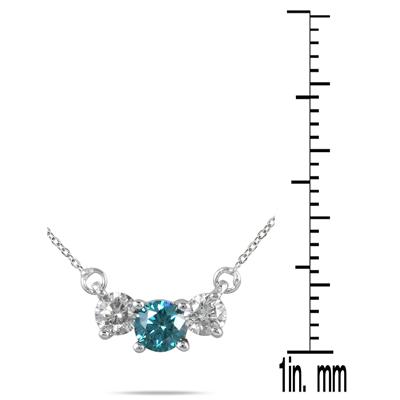 1/2 Carat Blue and White Diamond Three Stone Pendant in 14K White Gold