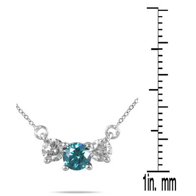 1.00 Carat Blue and White Diamond Three Stone Pendant in 14K White Gold
