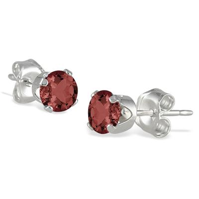 4MM All Natural Round Garnet Stud Earrings in .925 Sterling Silver