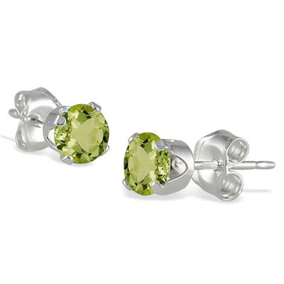 4MM All Natural Round Peridot Stud Earrings in .925 Sterling Silver
