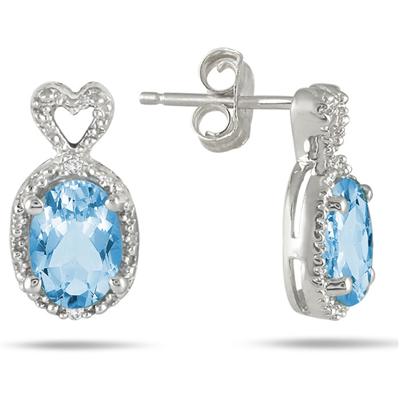 Swiss Blue Topaz and Diamond Heart Earrings in .925 Sterling Silver