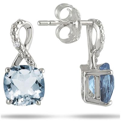 6mm Cushion Cut Sky Blue Topaz Earrings in .925 Sterling Silver