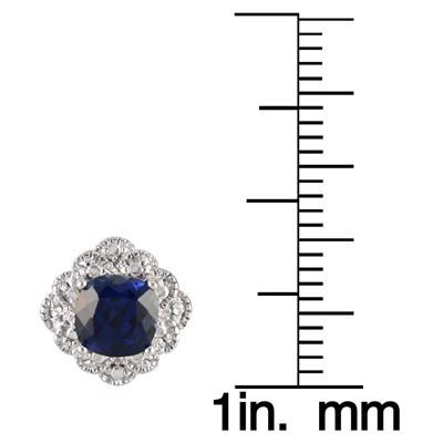 5mm Cushion Cut Created Sapphire and Genuine Diamond Antique Earrings in .925 Sterling Silver