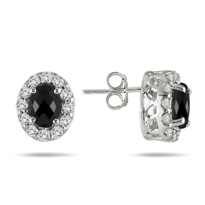 1.50 Carat Oval Onyx and Created White Sapphire Earrings in .925 Sterling Silver