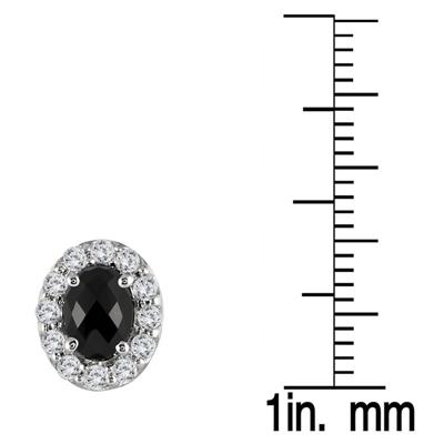 1.50 Carat Oval Onyx and Created White Sapphire Earrings in .925 Sterling Silver