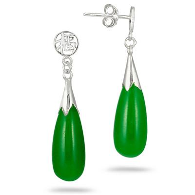 All Natural Genuine Green Jade Tear Drop Earrings in .925 Sterling Silver