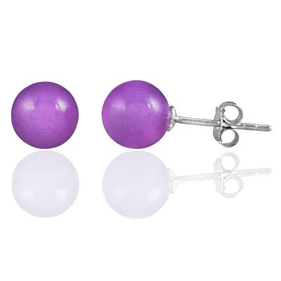 8mm Natural Lavender Jade Stud Earrings in .925 Sterling Silver 