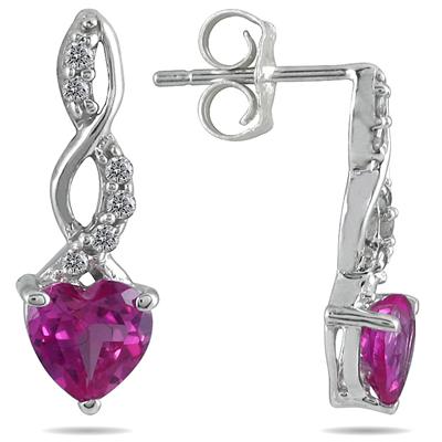 1.00 Carat All Natural Pink Topaz and Diamond Earrings in .925 Sterling Silver