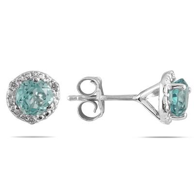 1 Carat Aquamarine and Diamond Stud Earrings in 14K White Gold