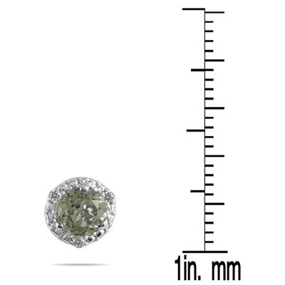 1 1/10 Carat Green Amethyst and Diamond Stud Earrings in 14K White Gold