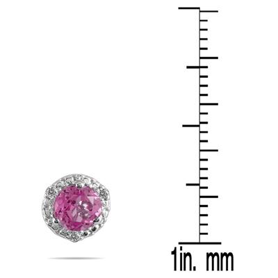 1 1/10 Carat Pink Topaz and Diamond Stud Earrings in 14K White Gold