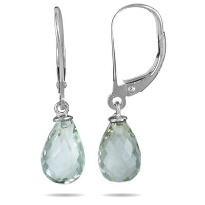 All Natural Green Amethyst Tear Drop Earring in .925 Sterling Silver