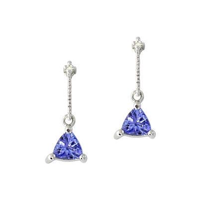 Diamond and Trillion Shaped Tanzanite Earring 14k White Gold