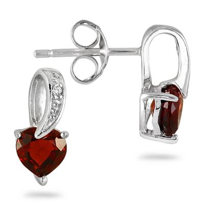 1/2 Carat Garnet and Diamond Drop Heart Earrings in .925 Sterling Silver