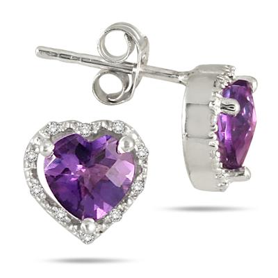 1.50 Carat Amethyst and Diamond Earrings in .925 Sterling Silver 