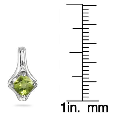 1.25 Carat Cushion Cut Peridot and Diamond Earrings in .925 Sterling Silver