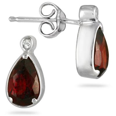 2 Carat Pear Shape Garnet and Diamond Earrings in .925 Sterling Silver 