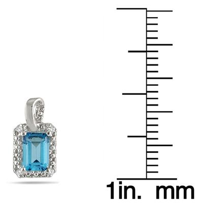 1.00 Carat Emerald Cut Blue Topaz and Diamond Earrings in .925 Sterling Silver
