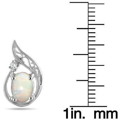 1.00 Carat Oval Opal and Diamond Earrings in .925 Sterling Silver