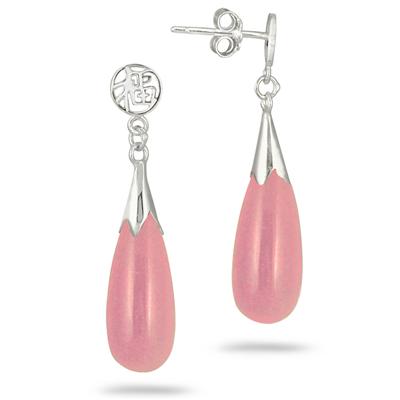 All Natural Pink Jade Tear Drop Earrings in .925 Sterling Silver