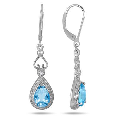 2.50 Carat Pear Shape Blue Topaz and White Sapphire Dangle Earrings in .925 Sterling Silver