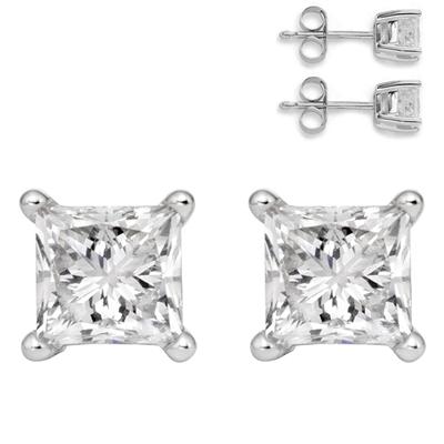 3/4 Carat Genuine White Topaz Princess Stud Earrings in .925 Sterling Silver