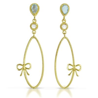 Blue and White Topaz Dangling Earrings in 18K Gold Plated Sterling Silver