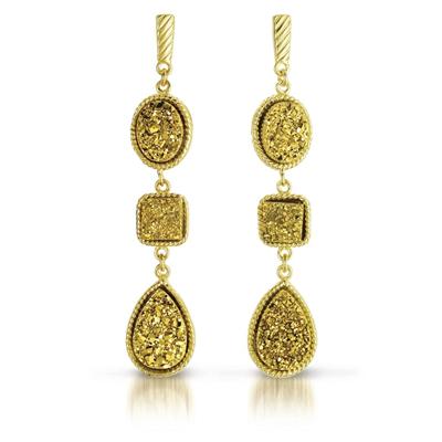 18K Gold Plated Genuine Druzy Quartz Dangle Earrings in .925 Sterling Silver