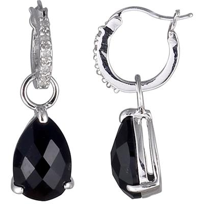 5 Carat Pear Shape Onyx and Diamond Drop Earrings in .925 Sterling Silver