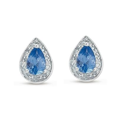 1 Carat Pear Shape Blue Topaz and Diamond Earrings in .925 Sterling Silver 