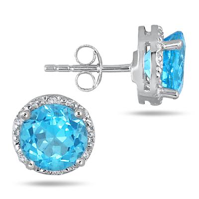 5 Carat Swiss Blue Topaz and Diamond Earrings in .925 Sterling Silver 