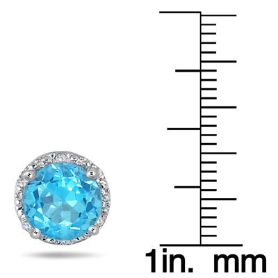 5 Carat Swiss Blue Topaz and Diamond Earrings in .925 Sterling Silver 