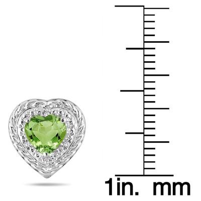1.50 Carat Heart Shaped Peridot & Diamond Earrings in .925 Sterling Silver 