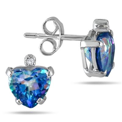 6MM Sheer Luck Blue Topaz Heart and Diamond Earrings in .925 Sterling Silver
