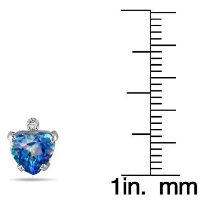 6MM Sheer Luck Blue Topaz Heart and Diamond Earrings in .925 Sterling Silver