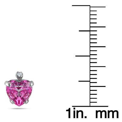 6MM Pink Topaz Heart and Diamond Earrings in .925 Sterling Silver 
