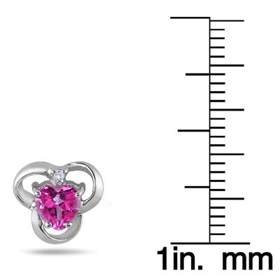 5MM Heart Shape Pink Topaz and Diamond Earrings in .925 Sterling Silver 