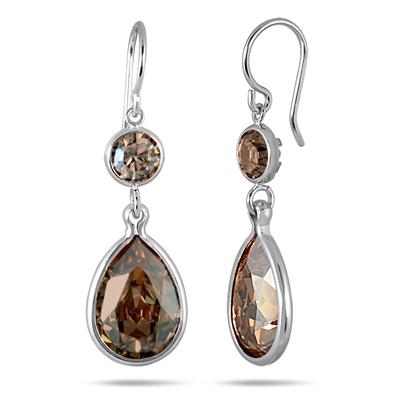 Genuine Swarovski Golden Crystal Drop Earrings in .925 Sterling Silver