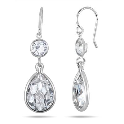 Genuine Swarovski White Crystal Drop Earrings in .925 Sterling Silver
