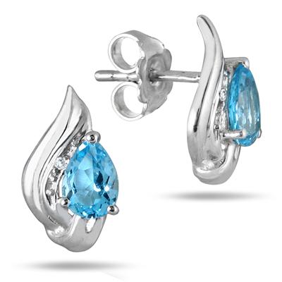 1.60 Carat Blue Topaz and Diamond Flame Earrings in .925 Sterling Silver 