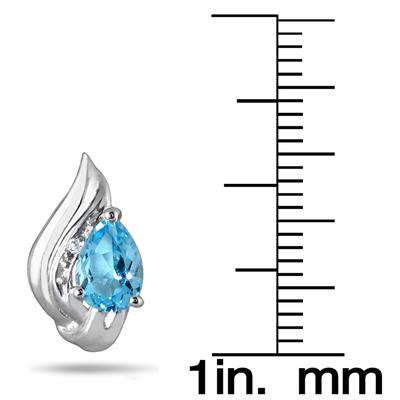 1.60 Carat Blue Topaz and Diamond Flame Earrings in .925 Sterling Silver 