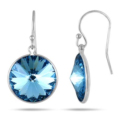 Genuine SWAROVSKI Blue Topaz Crystal Earrings in .925 Sterling Silver